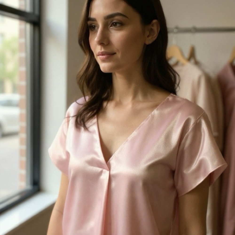 Elegant Pink Satin Blouse.  Express. Size M